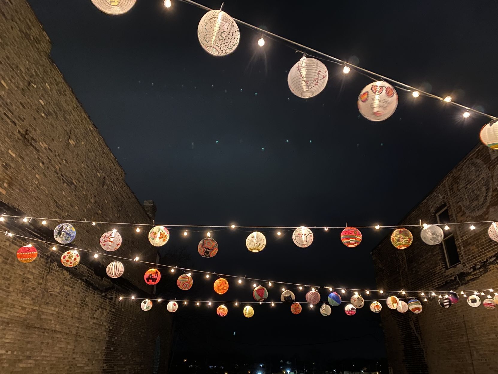 Lanterns strung above Uptown